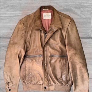 London Fog Tan Leather Bomber Jacket